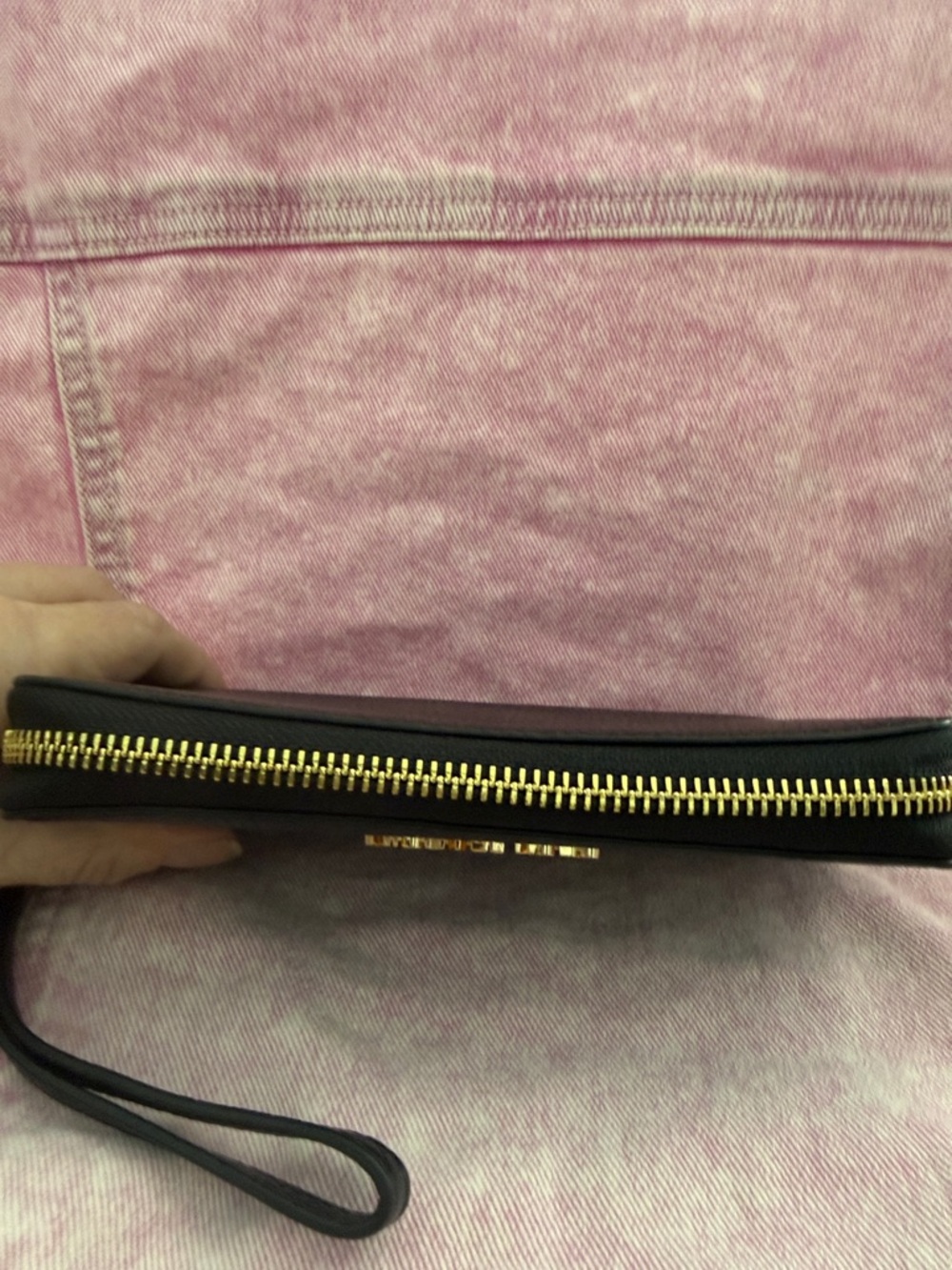 Michael Kors Black Pebbled Leather Zip Wristlet with Gold Logo - Picture 3 of 5